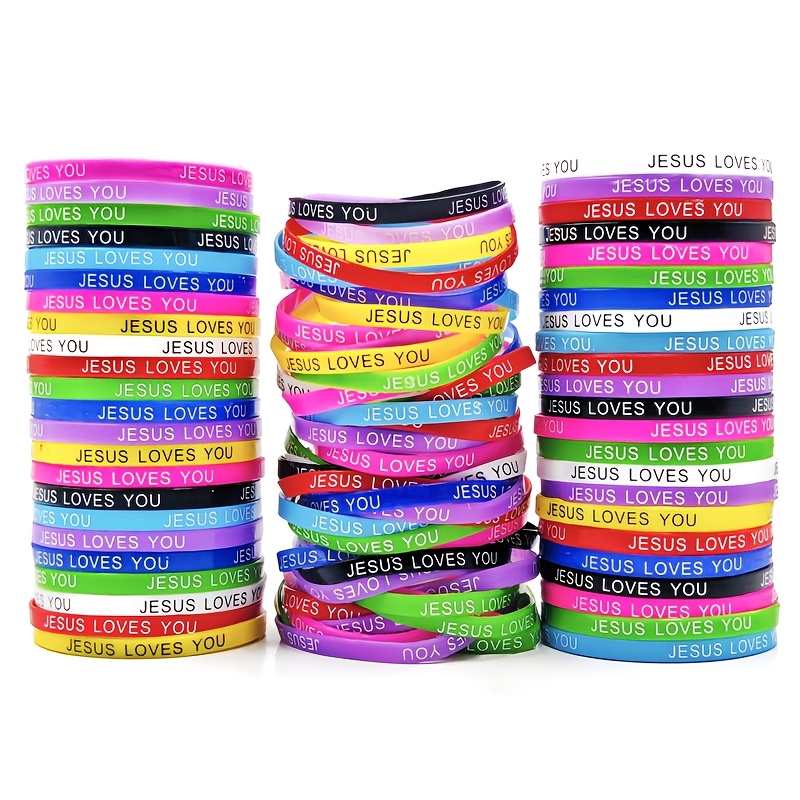 50pcs Girls' Love You Silicone Bracelets, Mixed Colors